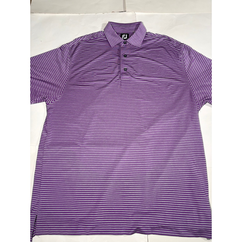 FootJoy Golf Polo Shirt Mens Large Purple Gray Striped Stretch Performance